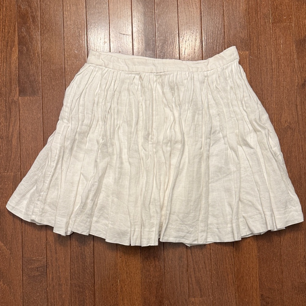 J. Crew White A-Line Pleated Linen Skirt
